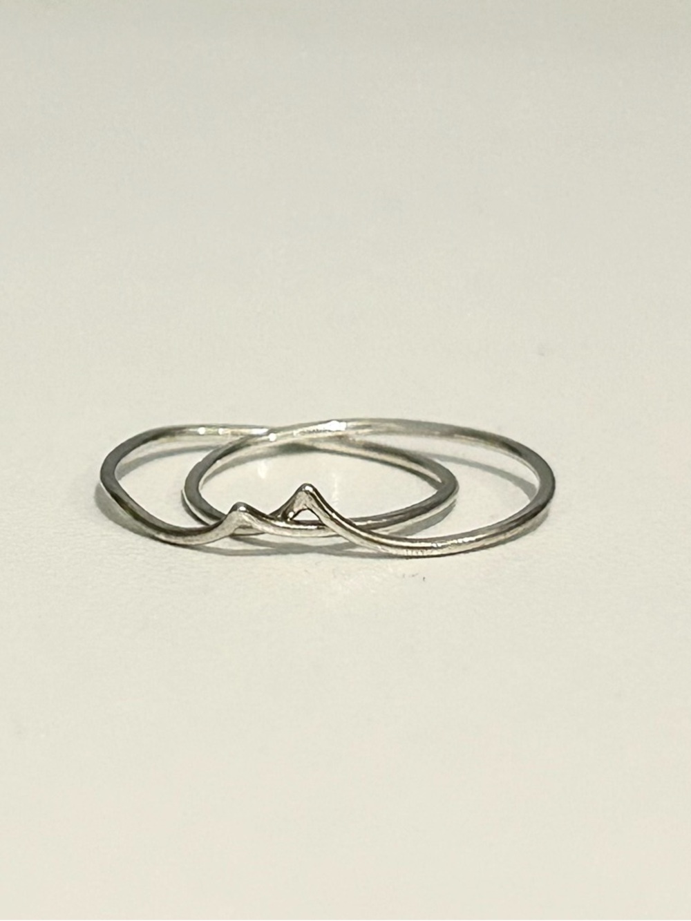 Vintage Delicate Silver Wave & Mountain Stacking Rings - Set of 2 - Size 4.75